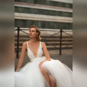 A line Deep V-neck Wedding dress made in Ukraine